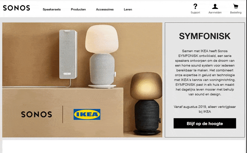Sonos voorbeeld productinformatie pagina